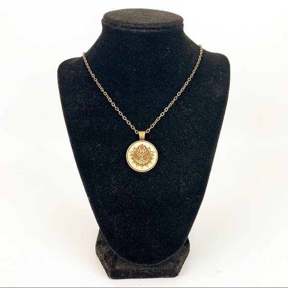 Wood Laser Engraved Lotus Mandala Necklace 24” - Picture 2 of 6